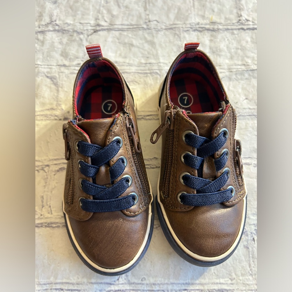 CAT & JACK TODDLER BOYS DOUBLE ZIP BROWN/NAVY SNEAKERS SIZE 7
